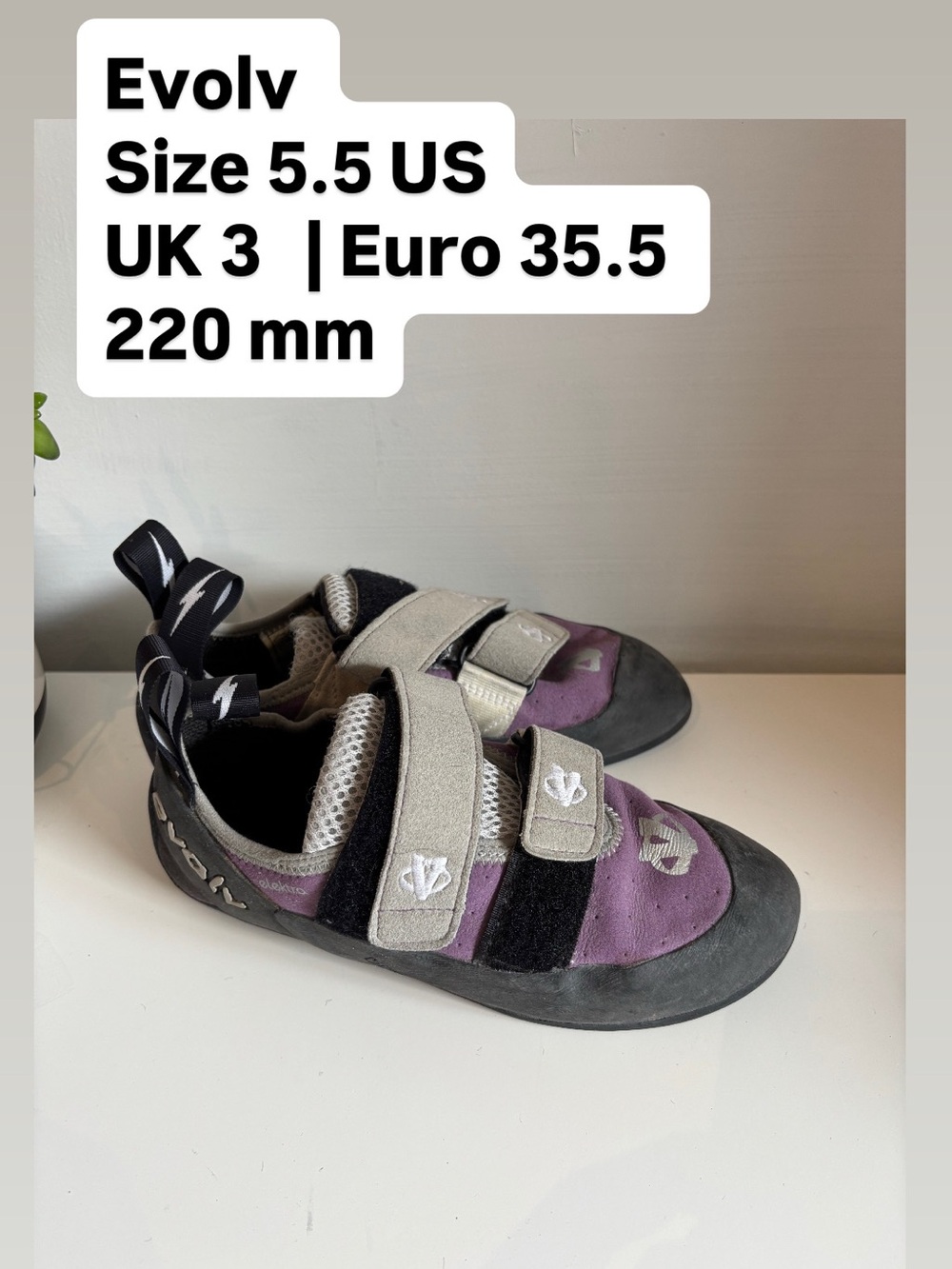 Climbing Shoes Evolv Elektra Women’s 
Size 5.5 US
UK 3   | Euro 35.5 
220 mm